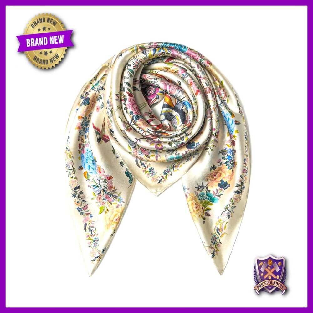 Large Square Silk Scarf 35" Shawl Head Wrap Lightweight Versatile Accessory